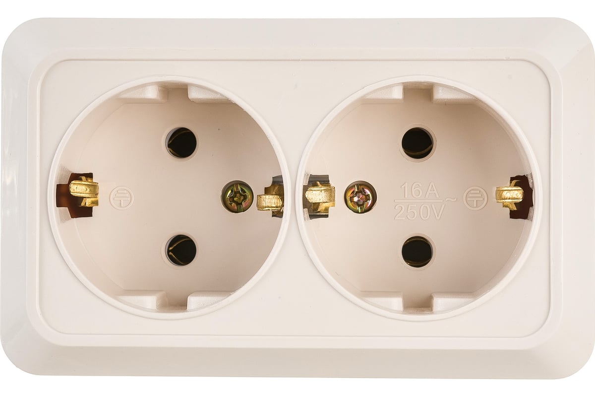 Розетка Intro Quadro 2-204-02 с заземлением двойная 2х2P+E Schuko, 16А-250В, IP20, ОУ, слоновая кость купить с доставкой по РФ