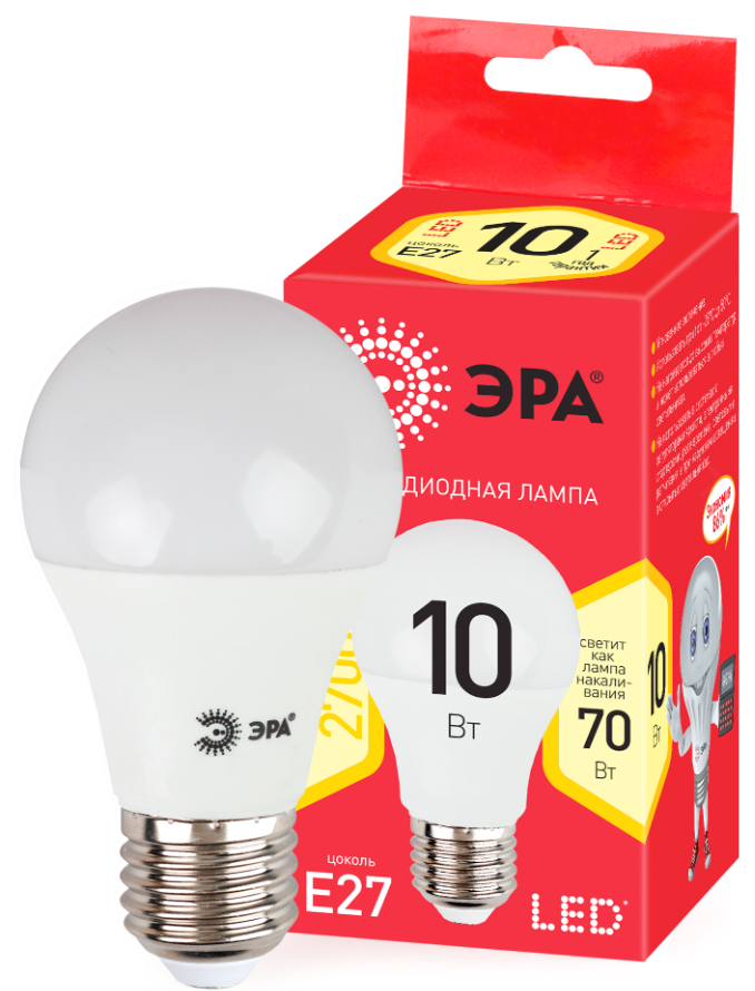 Лампочка светодиодная ЭРА RED LINE ECO LED A60-10W-827-E27 E27 / Е27 10Вт груша теплый белый свет заказать со складов по всей России