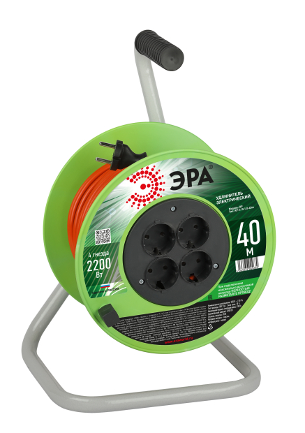 Удлинитель на катушке Эра 4х40м без заземления RP-4-2x1.0-40m ПВС 2х1
