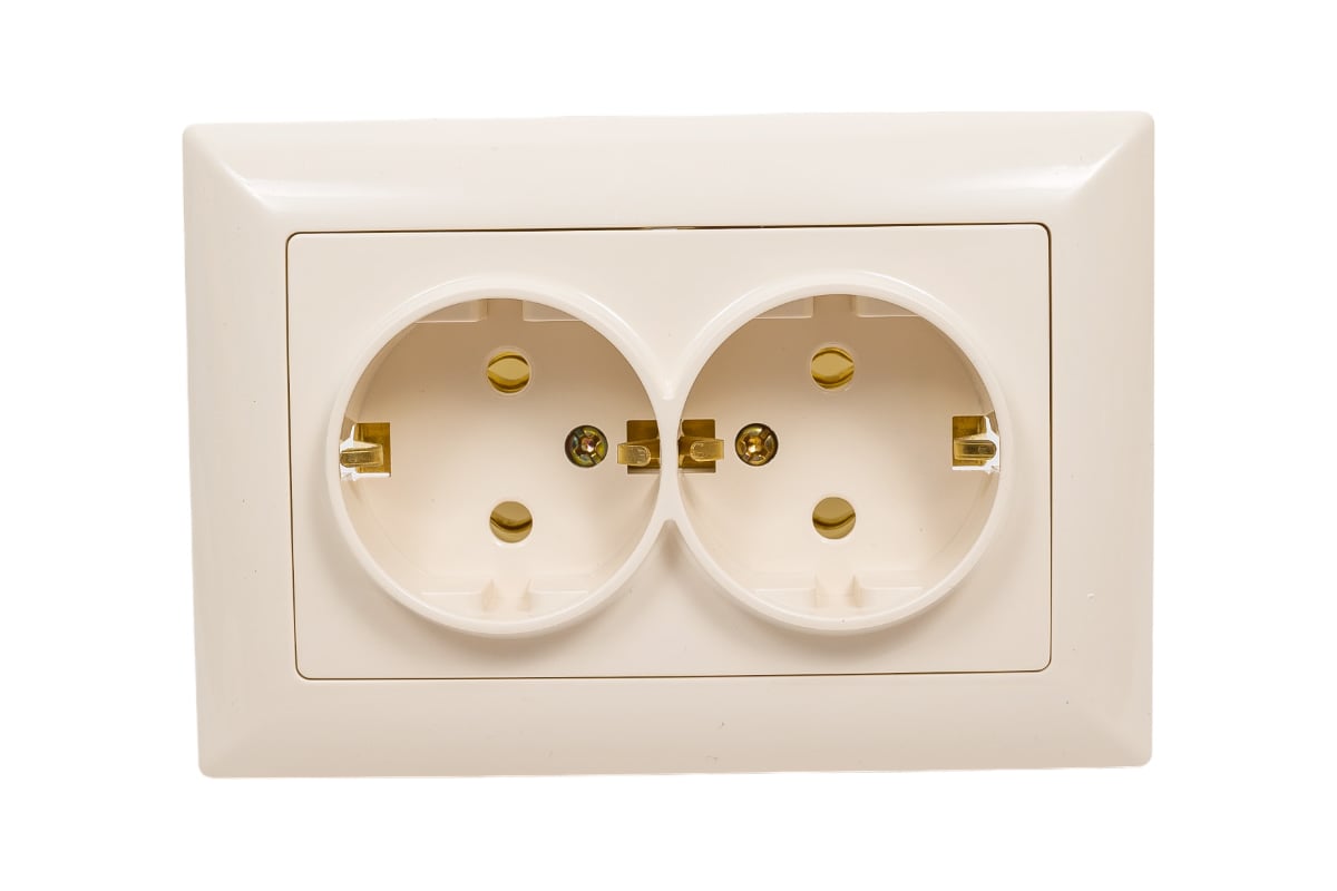 Розетка Intro Solo 4-205-02 с заземлением двойная 2X2P+E Schuko, 16А-250В, IP20, СУ, слоновая кость
