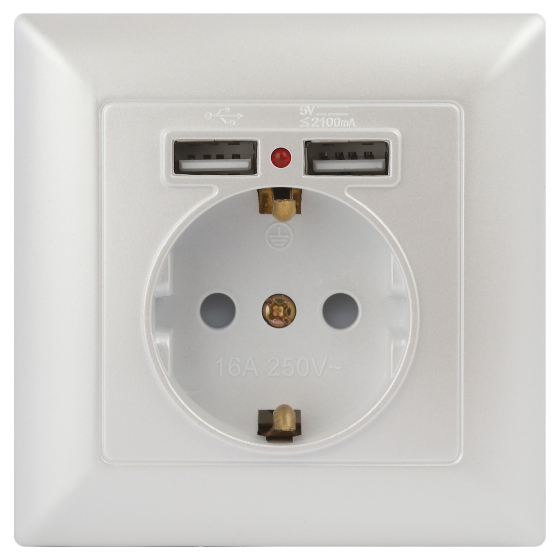 Розетка Intro Solo Schuko P+E 16A 250V со шторками 2хUSB перламутровый 4-410-06 Б0053718 ЭРА купить с доставкой по РФ