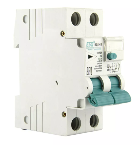Устройство защитного отключения ESQ ВД1-63 2п 16А/30мА/6кА (эл-мех, тип АC) купить с доставкой по РФ