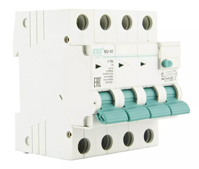 Устройство защитного отключения ESQ ВД1-63 M 4п 63А/30мА/6кА (эл-мех, тип АC) купить с доставкой по РФ