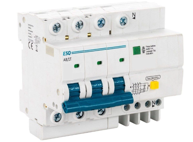 Дифавтомат ESQ АВДТ63C-6 С 3P+N 100G 0025 25A/100мА/6кА/хар-ка С (электр., тип AC) купить с доставкой по РФ