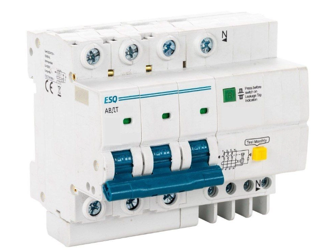 Дифавтомат ESQ АВДТ63C-6 С 3P+N 100G 0063 63A/100мА/6кА/хар-ка С (электр., тип AC) купить с доставкой по РФ