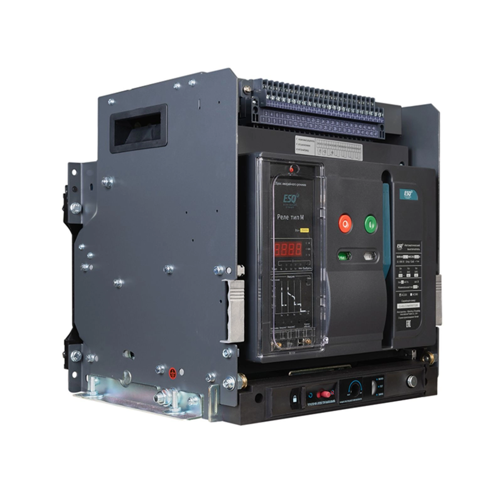 Воздушный автоматический выключатель ESQ ВА99-40A 3D M2C2S2 M 1000A PQ (RUS) (с корзиной, 3пол. 1000А, 65 кА, тип реле М, с мот. приводом 220В, кат. вкл 220В и нез. расцеп 220В)