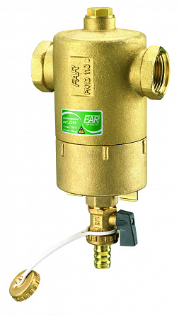 Грязеуловитель FAR 1 1/2" с магнитом, сливным краном, верхним отверстием 1/2"