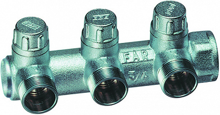 Запорный концевой коллектор FAR 3/4" с 3 отводами евроконус 1/2"