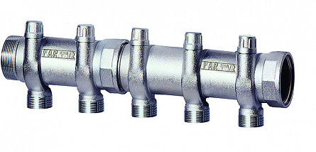Запорный коллектор FAR 1 1/2" 6 отводов М33х1,5 для труб 20-26 мм