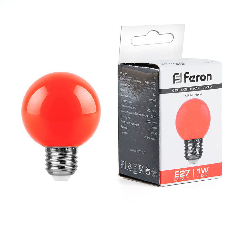 Лампа светодиодная Feron E27 1W красная 25116