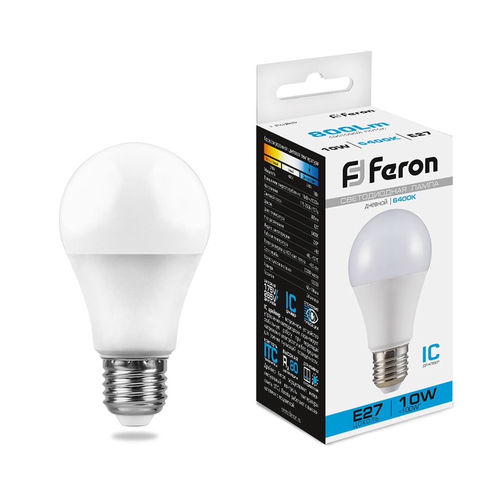 Лампа светодиодная Feron E27 10W 6400K Шар Матовая LB-92 Шар 25459