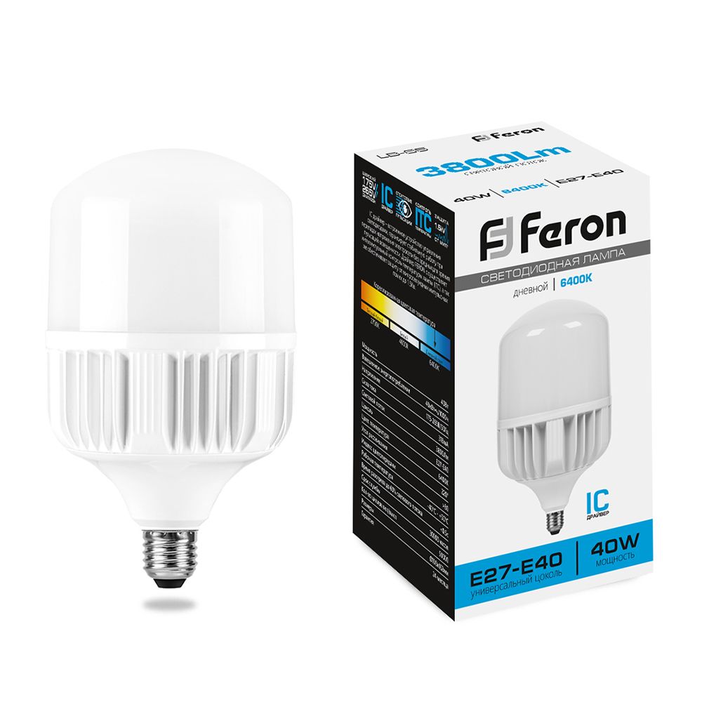 Лампа светодиодная Feron E27-E40 40W 6400K Цилиндр Матовая LB-65 25538