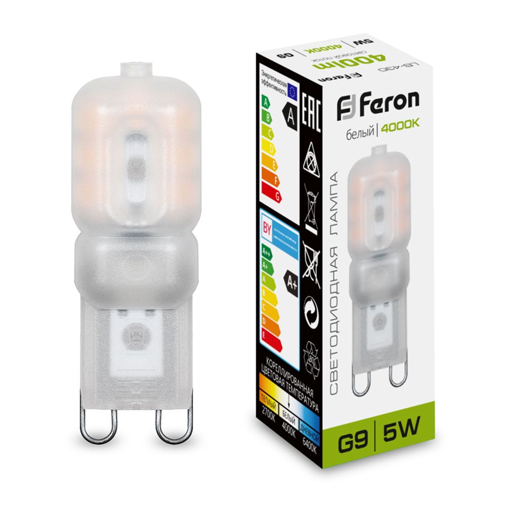 Лампа светодиодная Feron G9 5W 4000K Прямосторонняя Матовая LB-430 25637