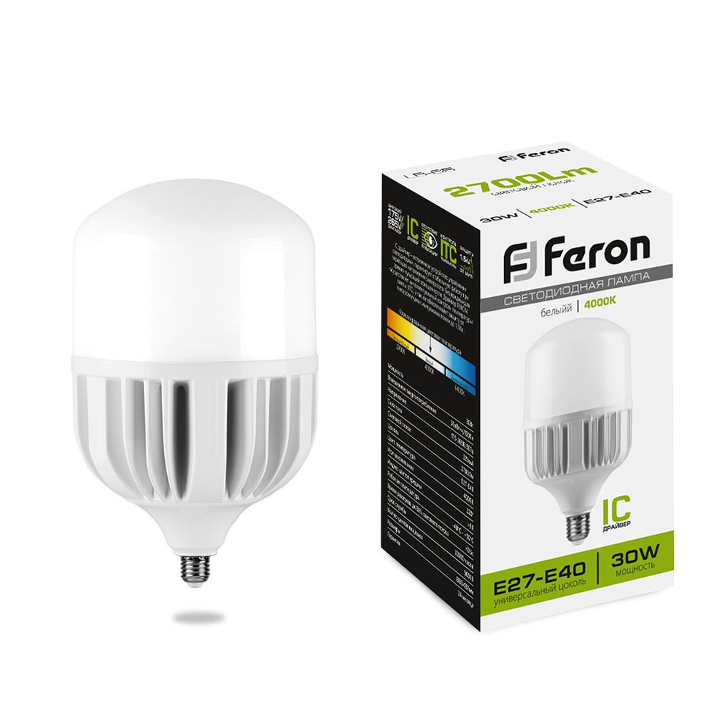 Лампа светодиодная Feron E27-E40 30W 4000K Цилиндр Матовая LB-65 25818 купить с доставкой по РФ