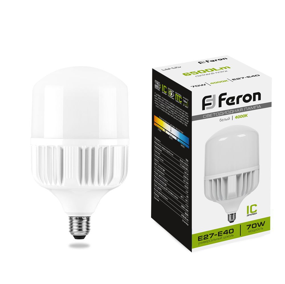 Лампа светодиодная Feron E27-E40 70W 4000K Цилиндр Матовая LB-65 25822