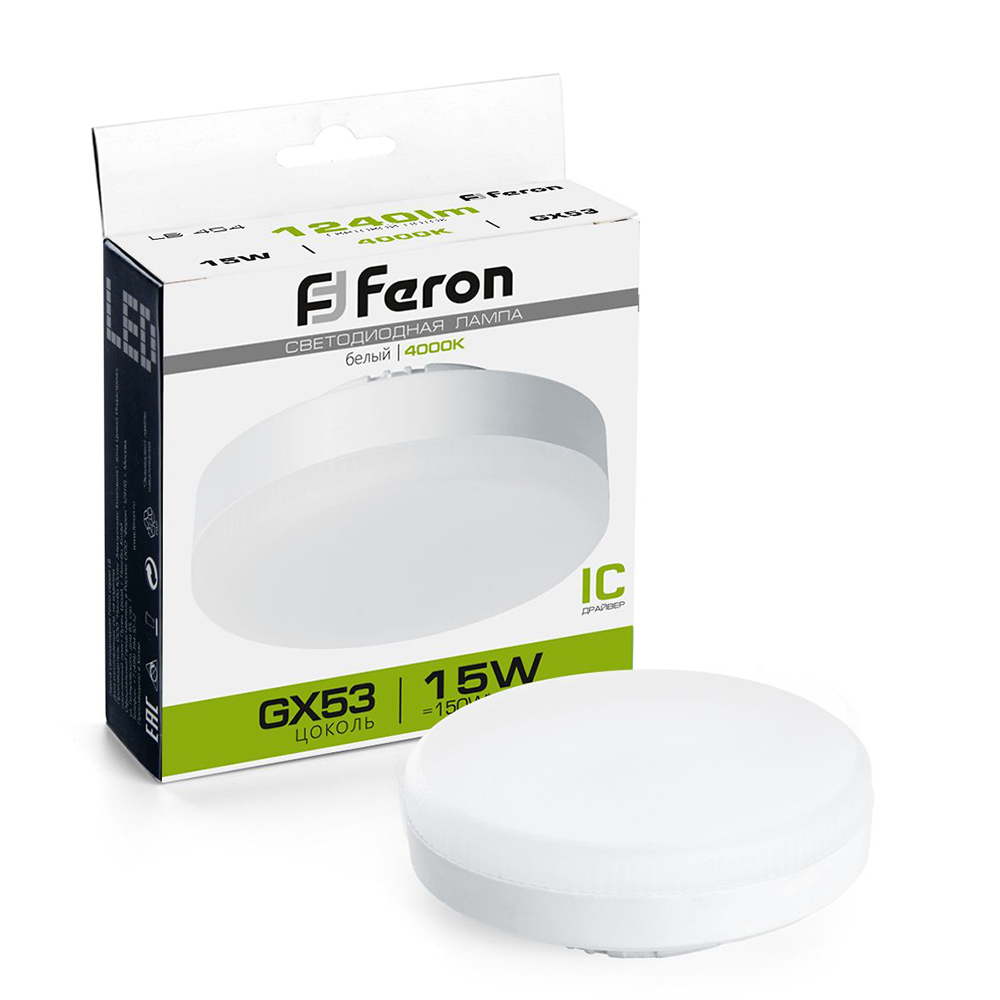 Лампа светодиодная Feron GX53 15W 4000K Таблетка Матовая LB-454 25836
