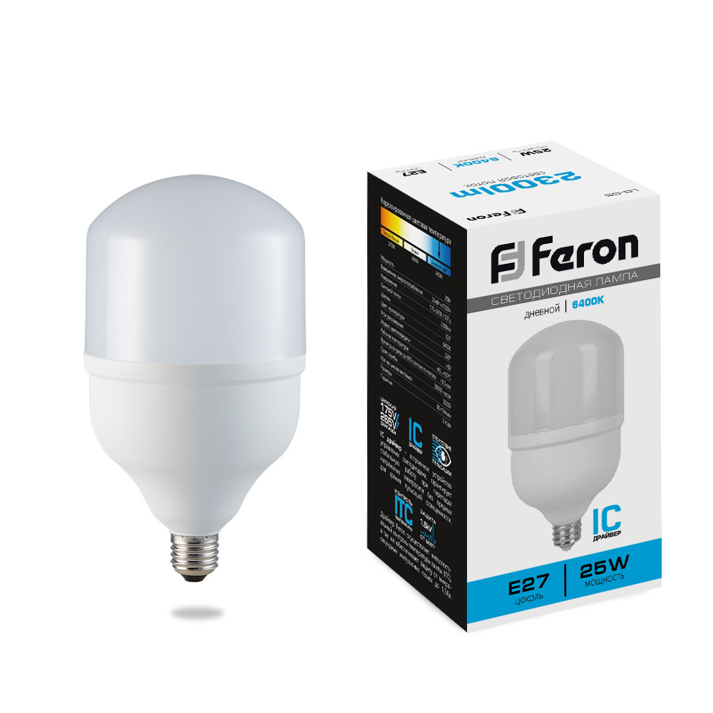 Лампа светодиодная Feron E27 25W 6400K Цилиндр Матовая LB-65 25887
