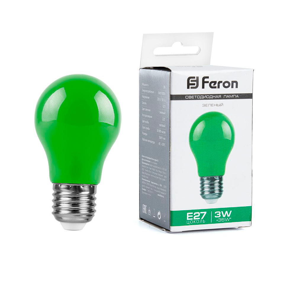 Лампа светодиодная Feron E27 3W зеленая LB-375 25922