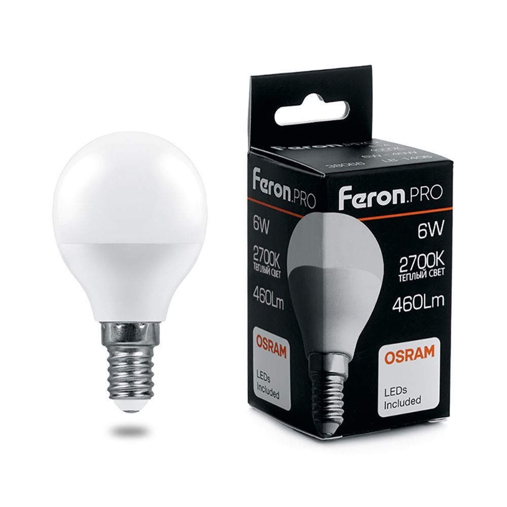 Лампа светодиодная Feron E14 6W 2700K Матовая LB-1406 38065
