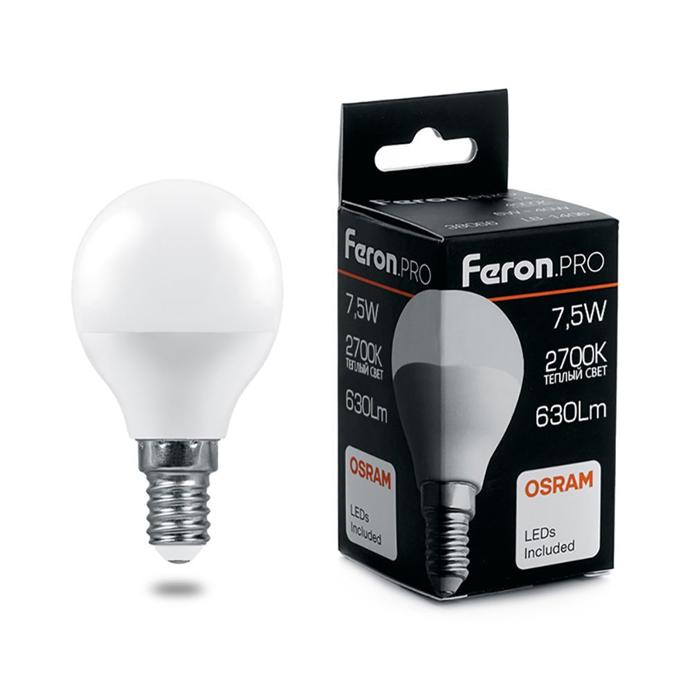 Лампа светодиодная Feron E14 7,5W 2700K Матовая LB-1407 38071