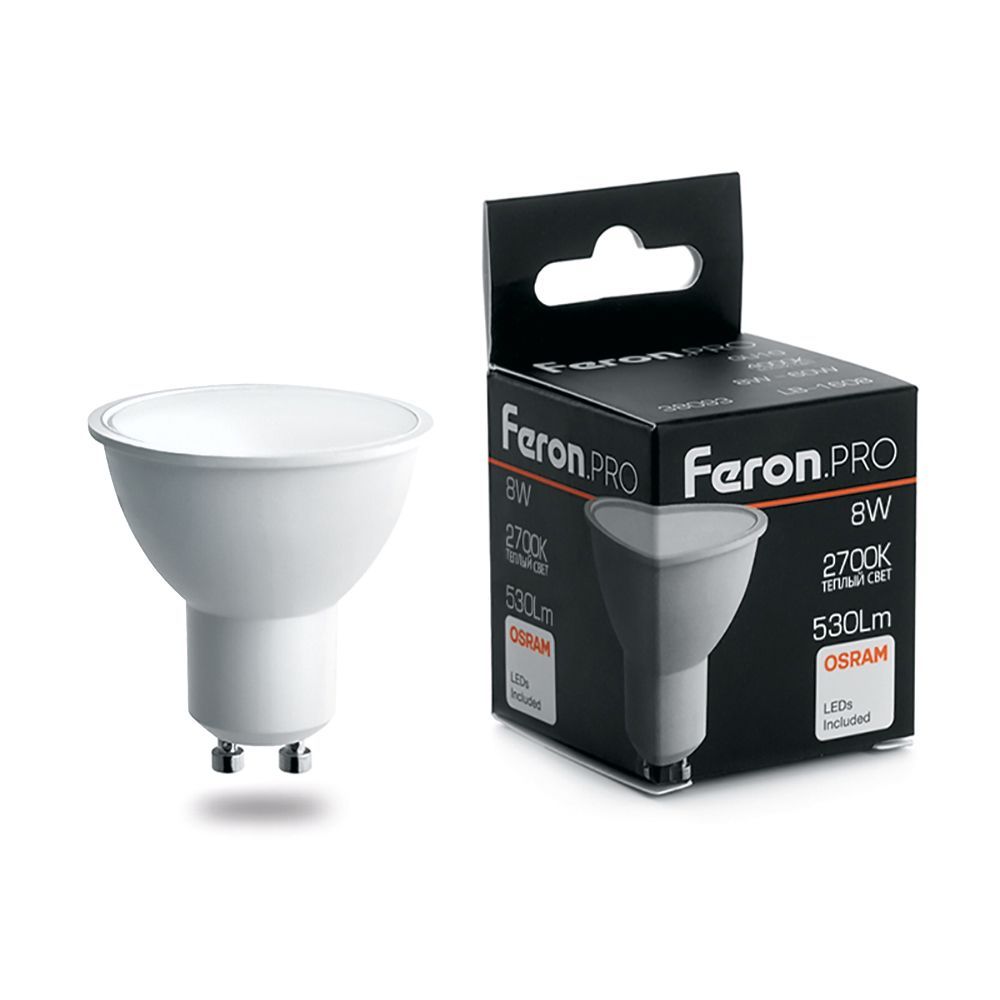 Лампа светодиодная Feron GU10 8W 2700K Матовая LB-1608 38092