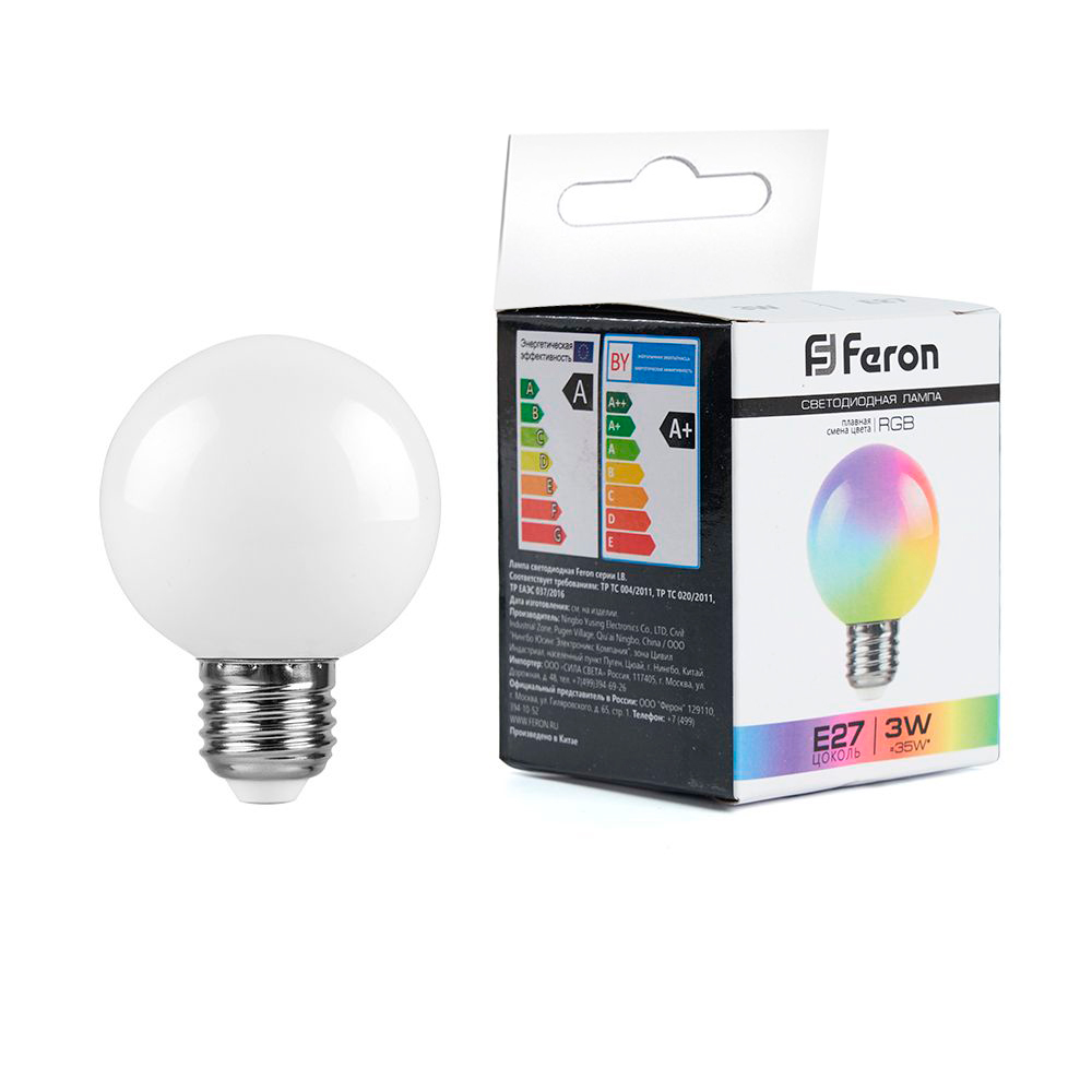 Лампа светодиодная Feron E27 3W RGB матовая LB-371 38115