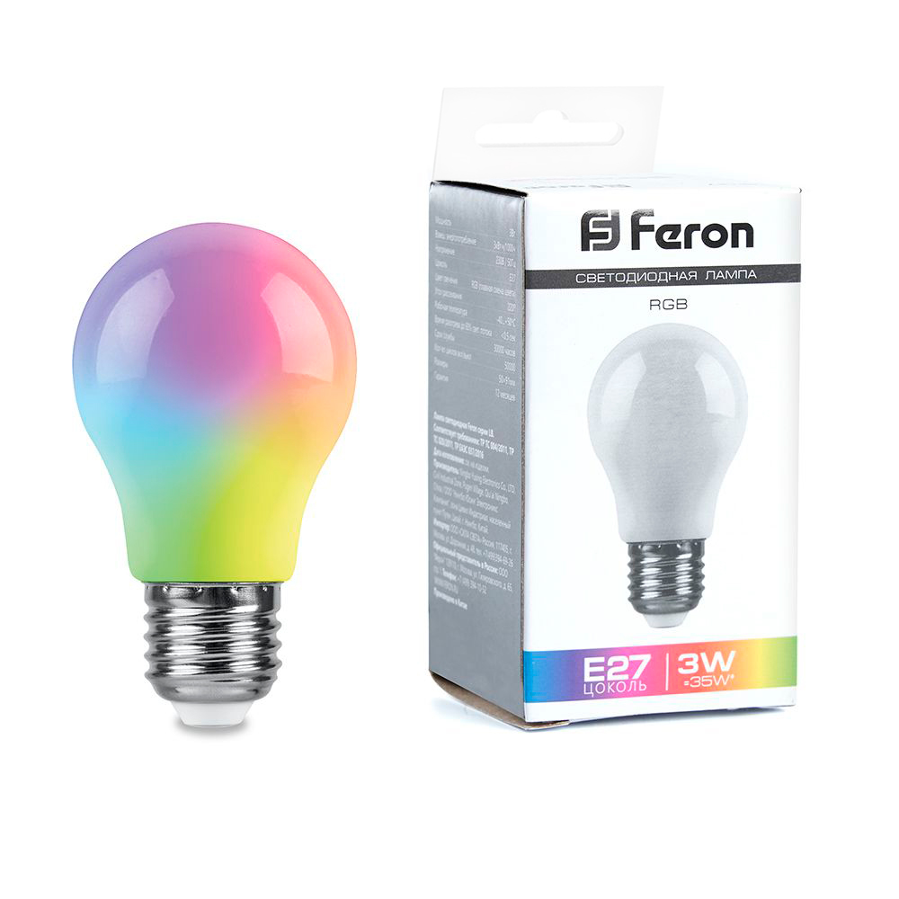 Лампа светодиодная Feron E27 3W RGB матовая LB-375 38118