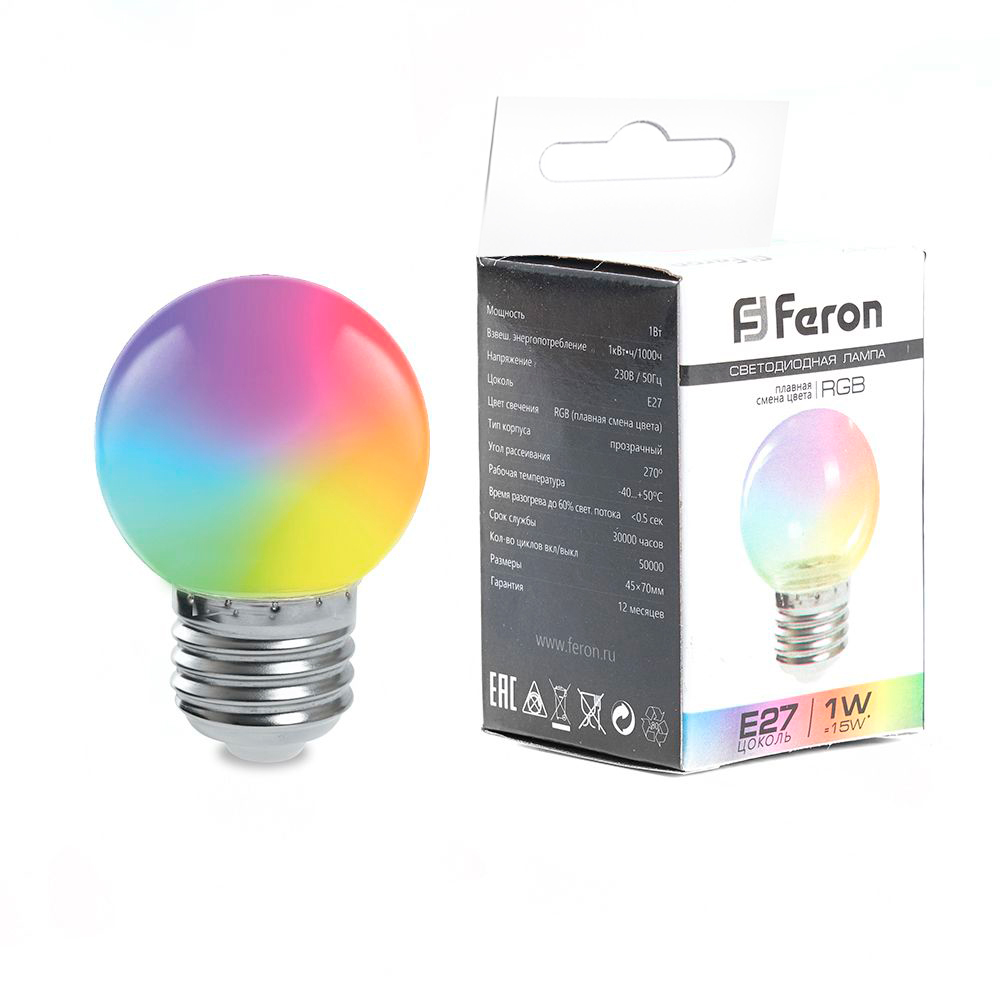Лампа светодиодная Feron E27 3W RGB матовая LB-371 38127