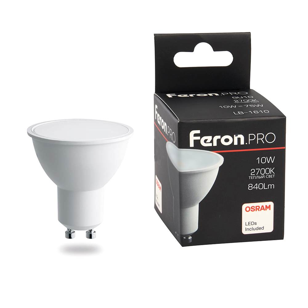 Лампа светодиодная Feron GU10 10W 2700K матовая LB-1610 38161