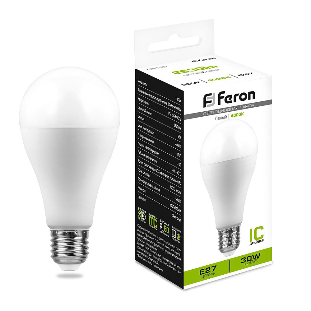 Лампа светодиодная Feron E27 30W 4000K матовая LB-130 38195
