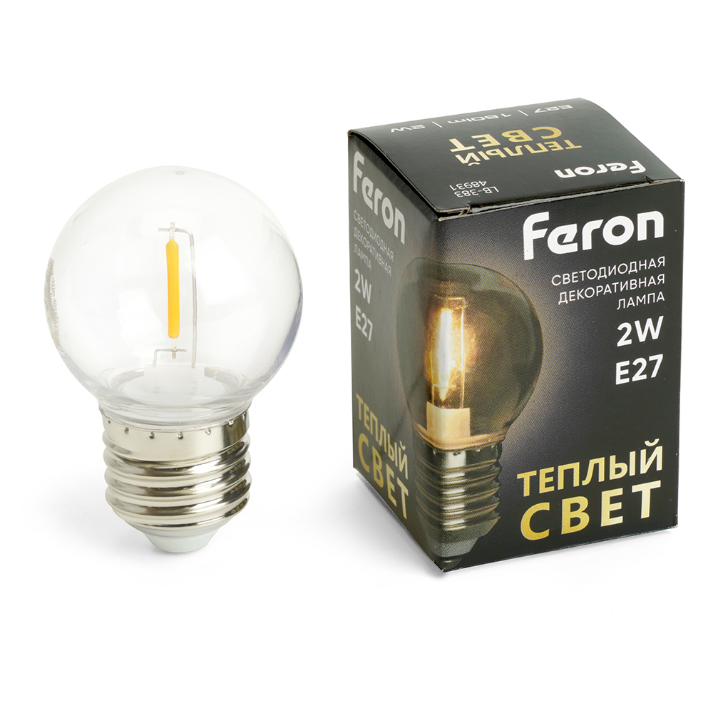 Лампа светодиодная Feron E27 2W 2700K прозрачная LB-383 48931 купить с доставкой по РФ