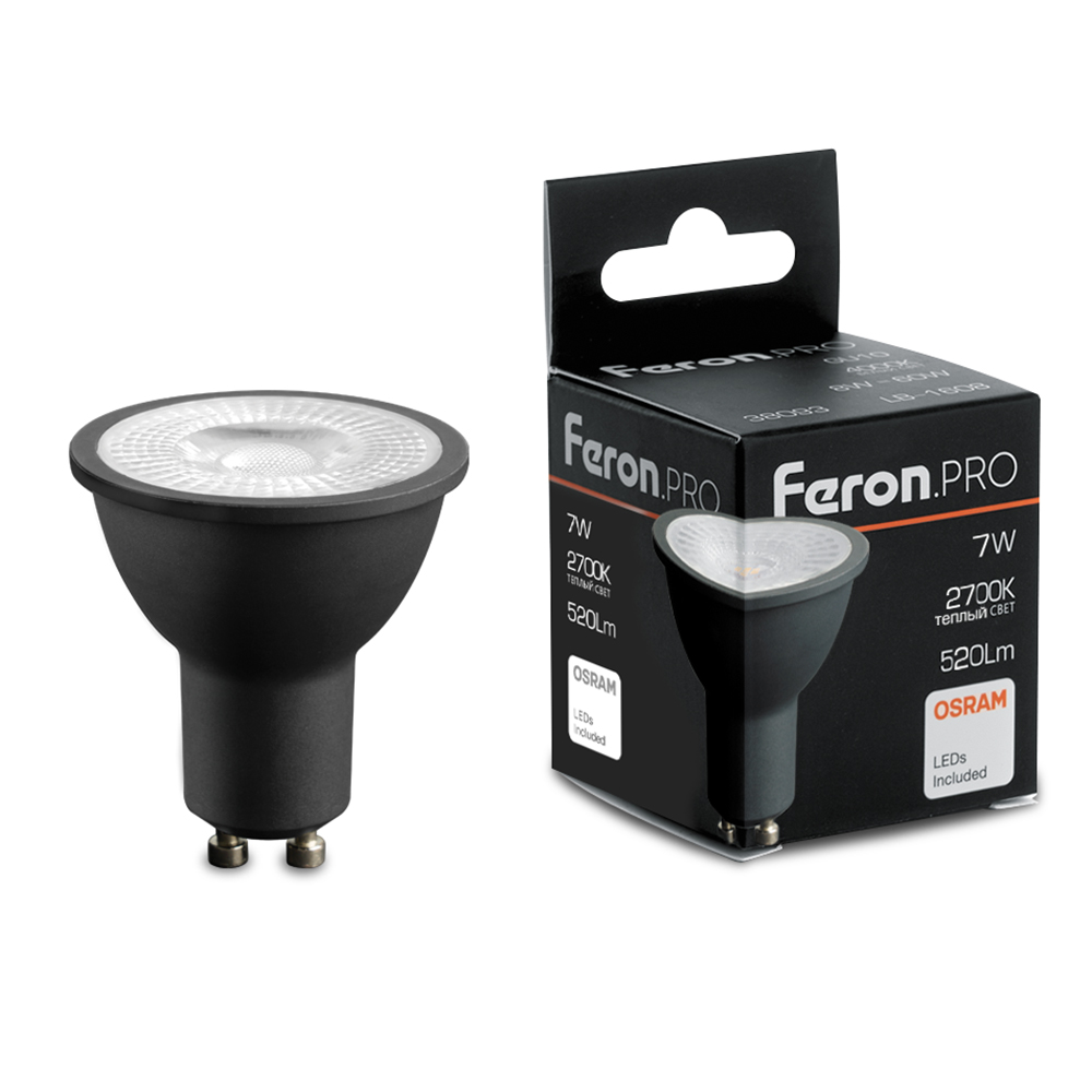 Лампа светодиодная Feron GU10 7W 2700K черная LB-1607 48954