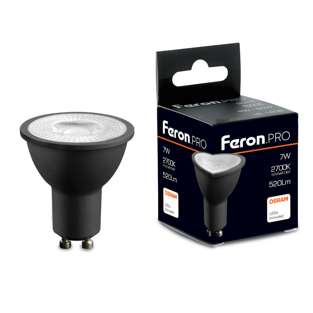 Лампа светодиодная Feron GU10 7W 2700K черная LB-1607 48956