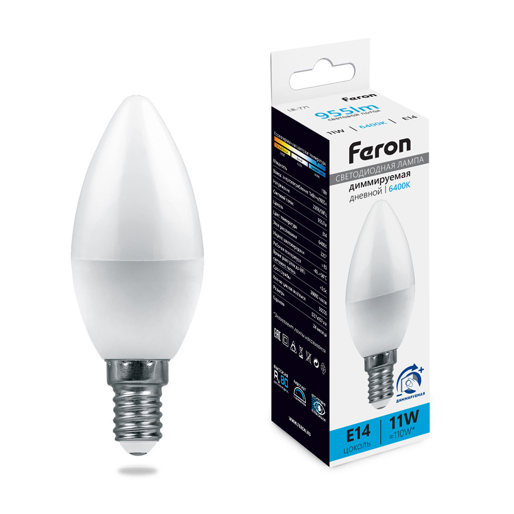 Лампа светодиодная диммируемая Feron E14 11W 6400K матовая LB-771 51057