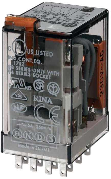 Реле силовое электромеханич. монтаж в наконечники Finder faston 250 (6.3х0.8мм) 4co 16а agcdo 230в ac rti без монтаж. фланца