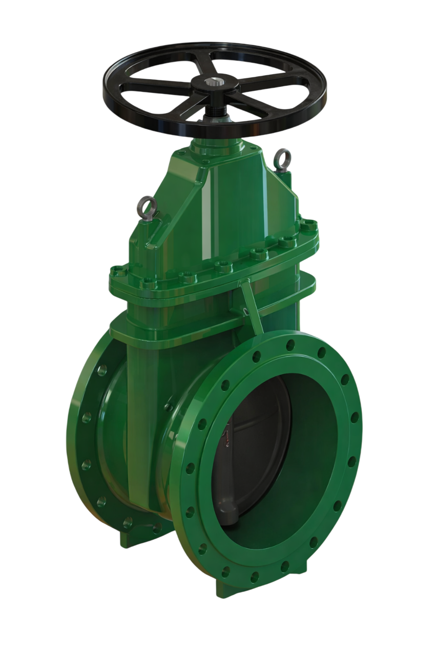 Задвижка кл. обрезин. GALA 3269, DIN F4, н/в шп., корп/клин чугун EN-GJS-450-10, шток н/с, PN16, -10...+80°C, штурвал, Ду200 купить с доставкой по РФ