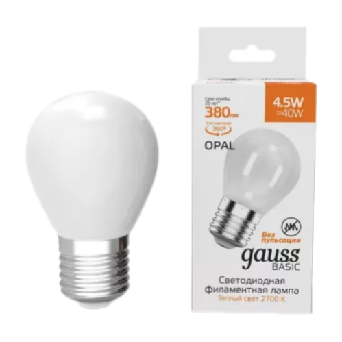 Лампа светодиодная филаментная Gauss E27 4,5W 2700К матовая 1055215 купить с доставкой по РФ