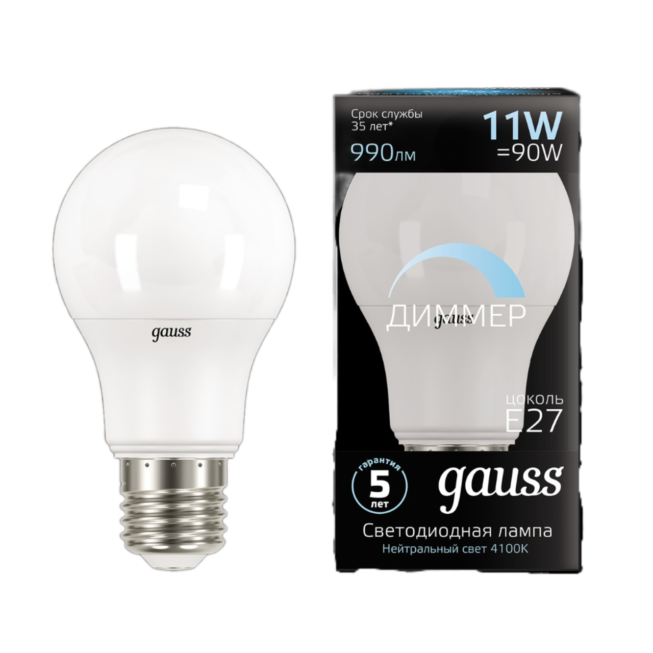Лампа светодиодная диммируемая Gauss E27 11W 4100K матовая 102502211-D купить с доставкой по РФ