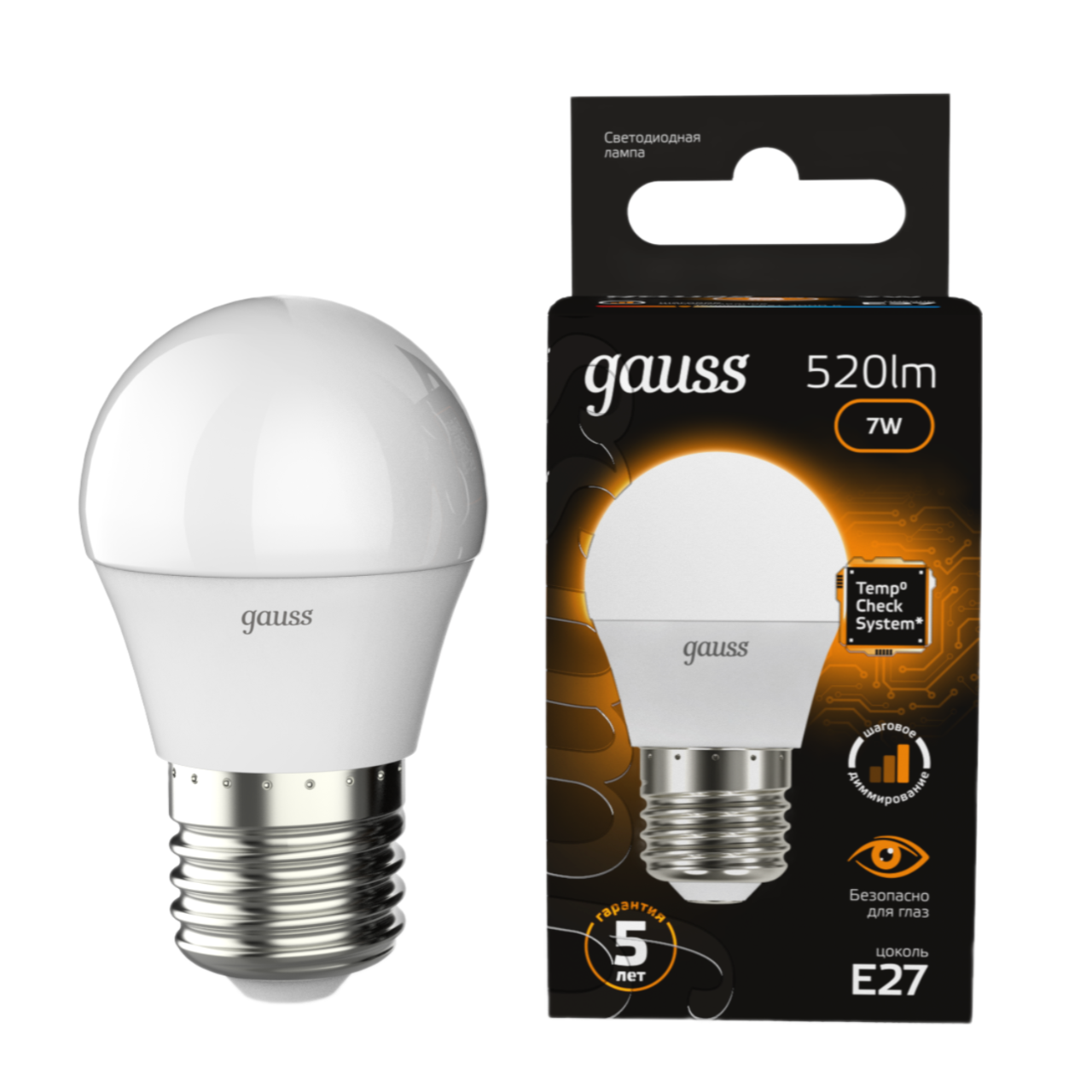 Лампа светодиодная диммируемая Gauss E27 7W 3000K матовая 105102107-S