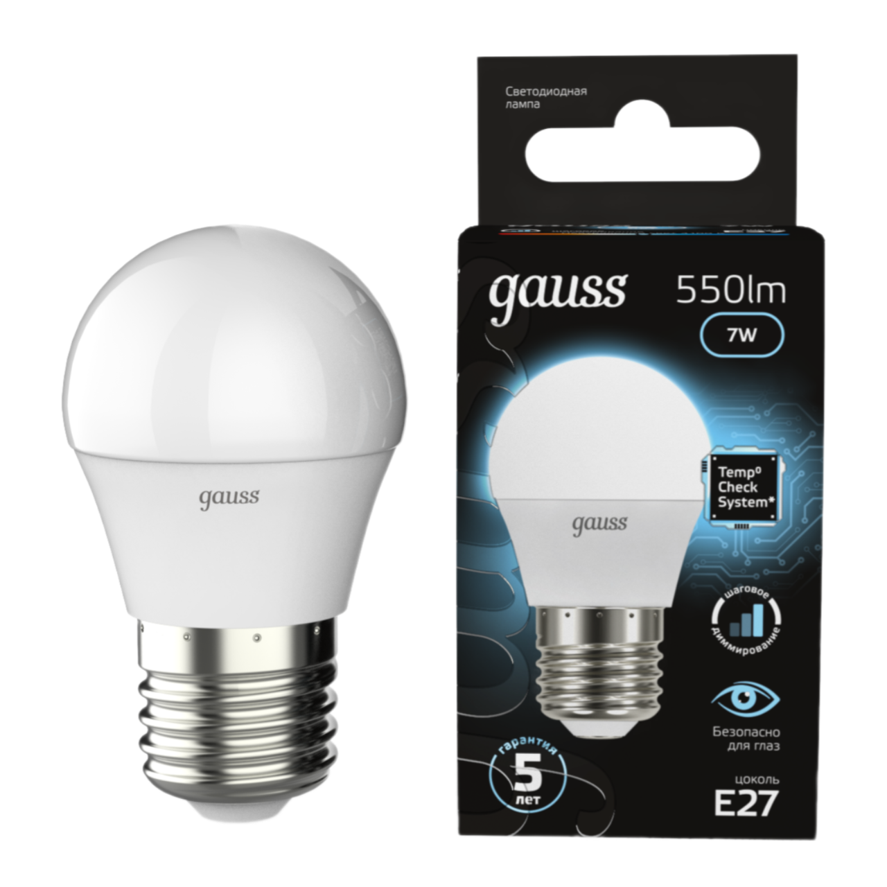 Лампа светодиодная диммируемая Gauss E27 7W 4100K матовая 105102207-S купить с доставкой по РФ
