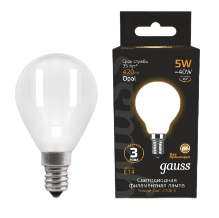 Лампа светодиодная Gauss Black LED Filament Шар OPAL E14 5W 420lm 2700K заказать со складов по всей России
