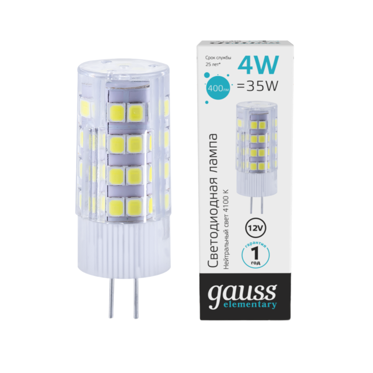 Лампа светодиодная Gauss G4 4W 3000К прозрачная 10714