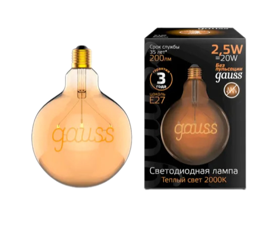 Лампа светодиодная филаментная Gauss E27 2,5W 2000K золотая 175802003 купить с доставкой по РФ