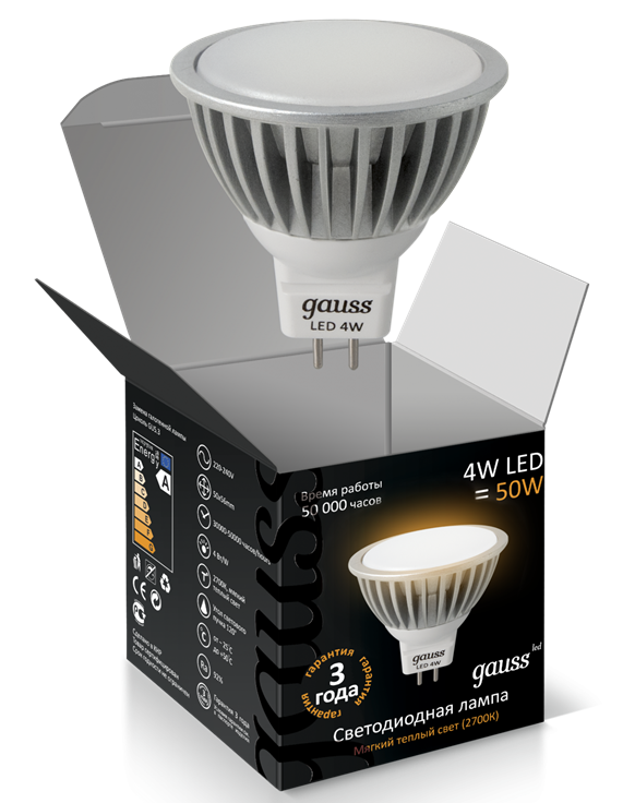Лампа светодиодная Gauss LED 4Вт GU5.3 220В 2700К