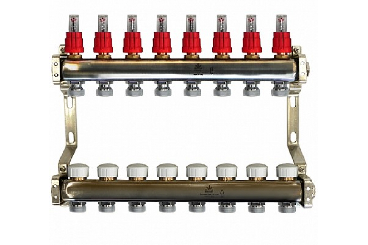 Коллекторный блок Gekon для теплого пола 1"x3/4"EU отверстий-8