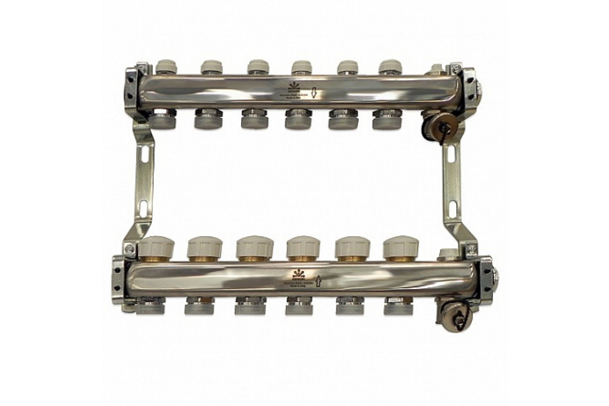 Коллекторный блок Gekon для теплого пола и радиаторного отопления 1"x3/4"EU отверстий-6