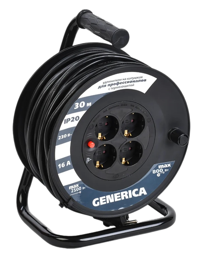 Удлинитель на катушке GENERICA 4х30м 2P+PE 16А УК30 с термозащитой 3х1.5кв.мм