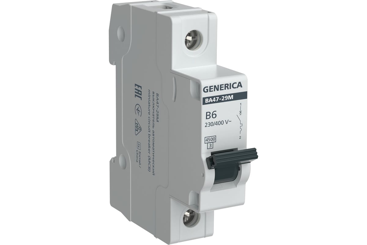 Выключатель автоматический 6А 1П 4,5кА ВА47-29М GENERICA MVA21-1-006-B-G IEK