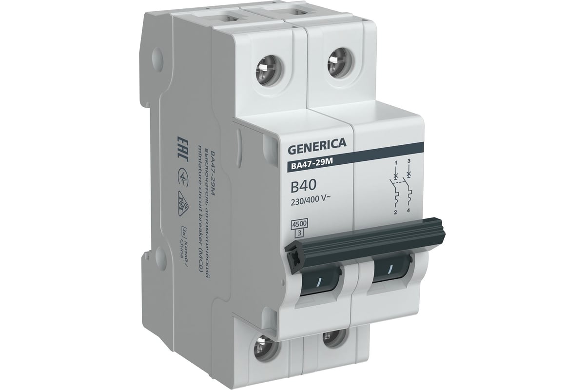 Выключатель автоматический 40А 2П 4,5кА ВА47-29М GENERICA MVA21-2-040-B-G IEK