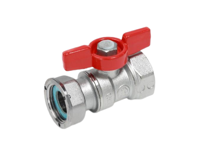 Кран шаровой Giacomini 1/2" x 1/2" В-В с нак. гайкой хромированный с красной рукояткой бабочка